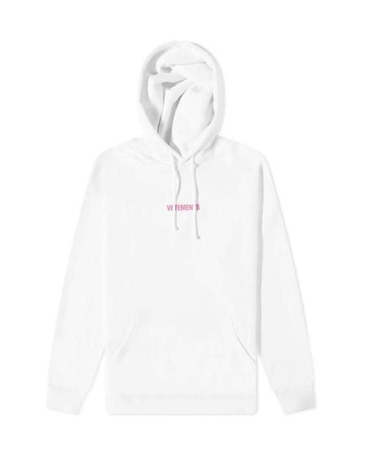 Vetements White Logo-Print Drawstring Hoodie for men