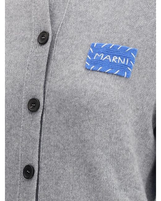 Marni Gray Logo Patch Buttoned Cardigan