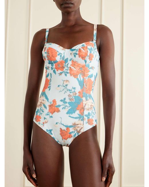 Erdem White Floral-Print Swimsuit