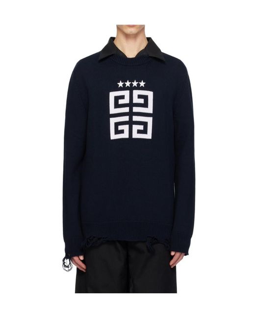 Givenchy Blue 4G Stars Intarsia Knit Jumper for men