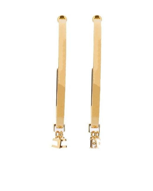 Elisabetta Franchi Metallic Logo Charm Hoop Earrings