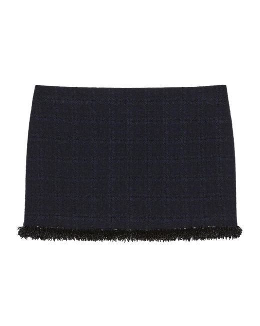 Givenchy Blue Tweed Frayed-Edge Skirt