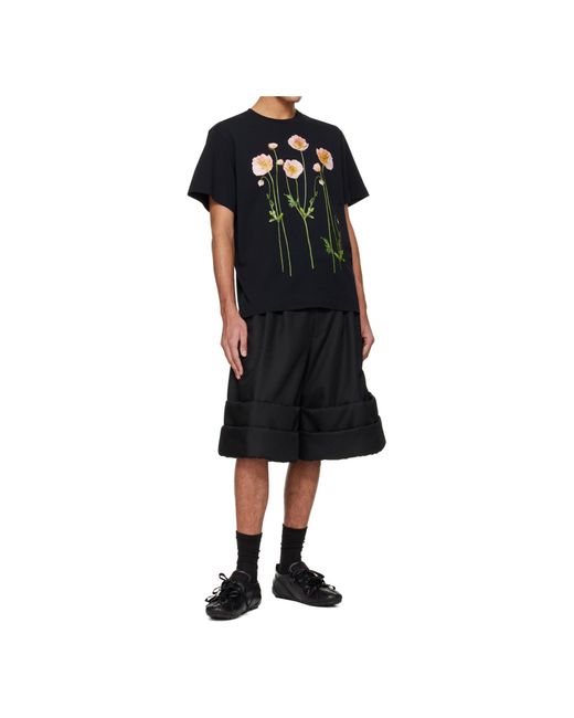 Simone Rocha Black Poppy-Print T-Shirt for men