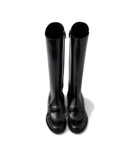 Prada Black Loafer-Style Knee-High Boots