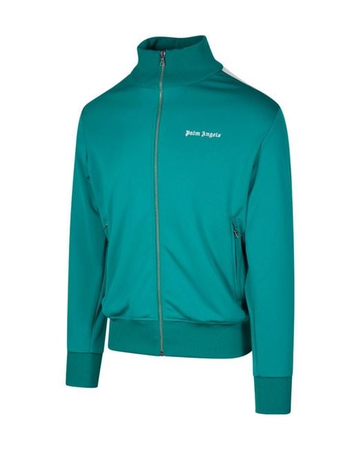 Palm Angels Green Logo Embroidered Zipped Track Jacket for men