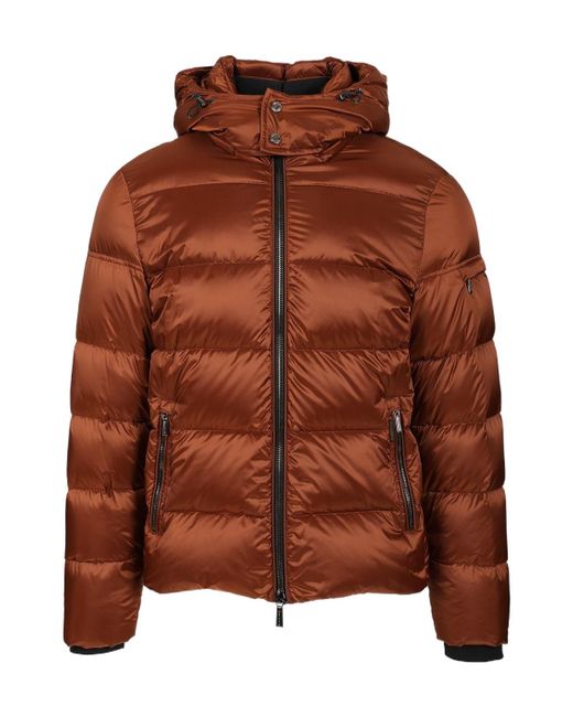 Moorer Brown Hooded Quilted Jacket for men