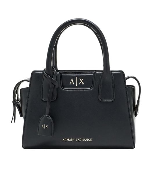 ARMANI EXCHANGE Black Logo-Plaque Tote Bag