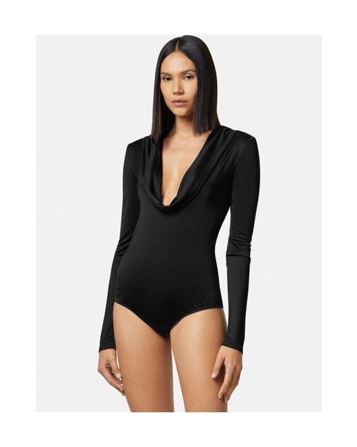 Versace Black Cowl-Neck Detail Long Sleeve Bodysuit