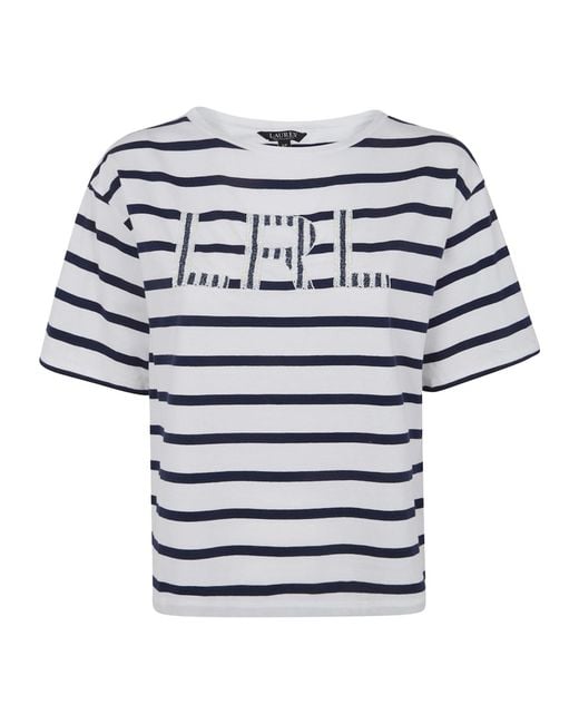 Ralph Lauren Blue Lauren Logo Detailed Striped T-Shirt