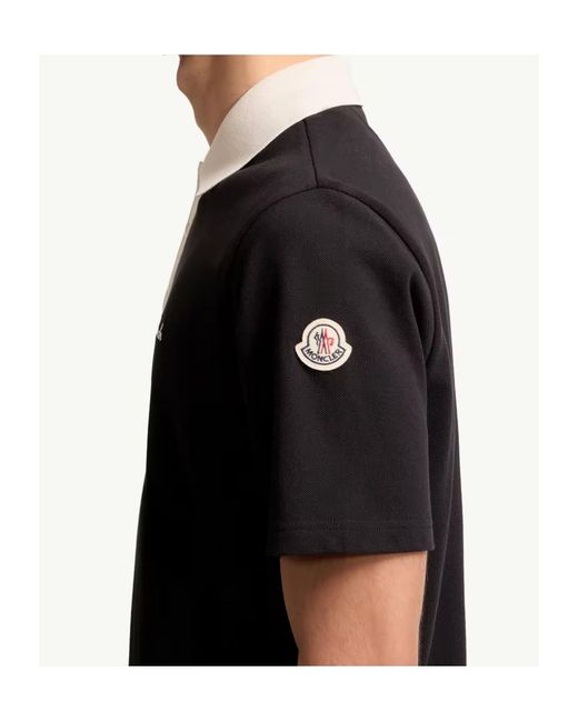 Moncler Black Logo-Embroidered Piqué Cotton Polo Shirt for men
