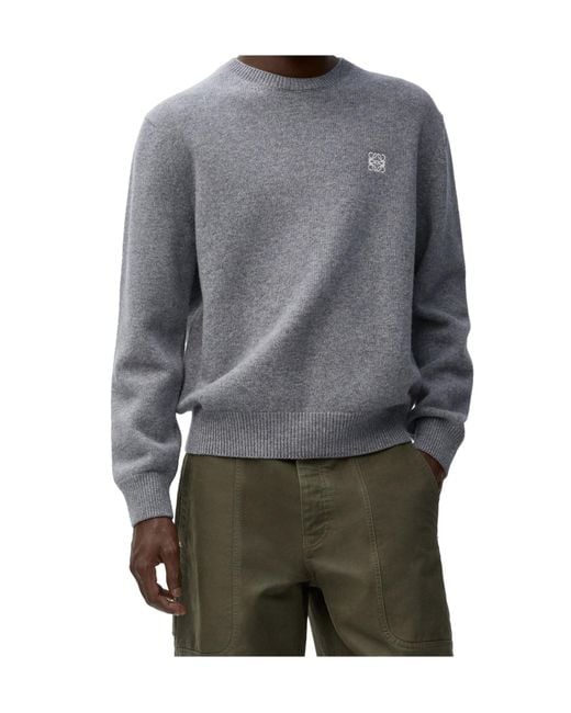 Loewe Gray Logo Embroidered Crewneck Jumper for men