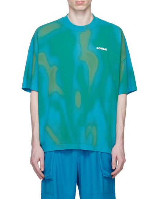 Bonsai Blue Logo-Print Abstract Pattern T-Shirt for men