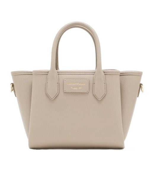 Emporio Armani Natural Small Shopper Bag With Palmellato Finish