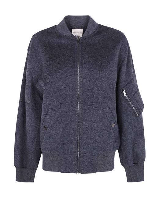 Semicouture Blue Zip-Up Bomber Jacket
