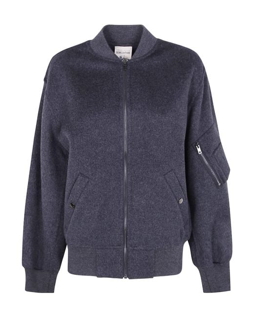 Semicouture Blue Zip-Up Bomber Jacket