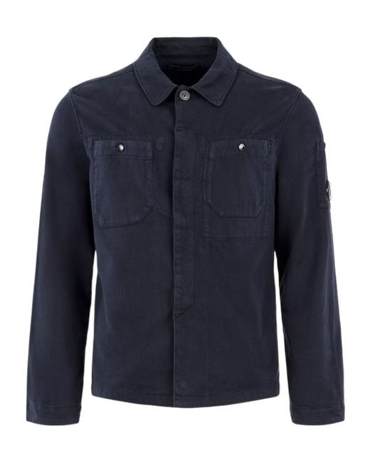 C P Company Blue Button Long Sleeve Overshirt for men