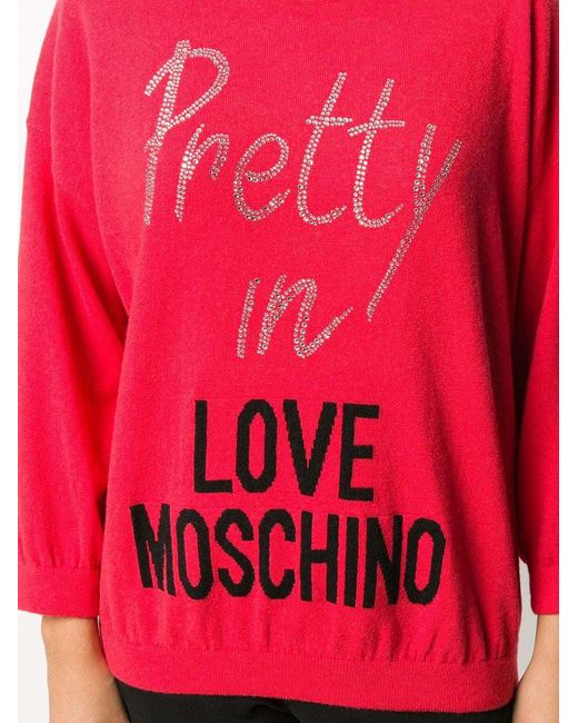 Moschino Red Crystal Decorated Logo-Inlaid Pullover
