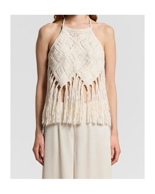 Peserico Natural Tassel Detailed Halter Knitted Top