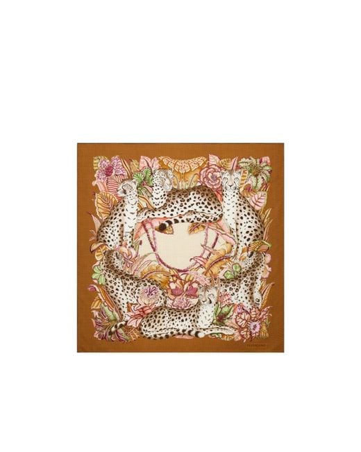 Ferragamo Metallic Ferragamo Logo Detailed Floral Scarf