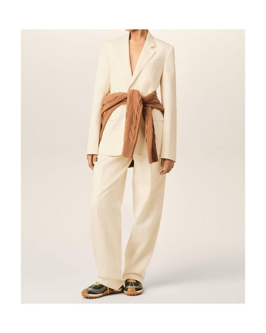 AMI Natural Single Breasted Boxy Cotton And Linen Blazer