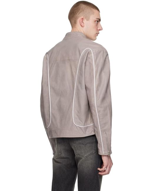 DIESEL Gray Leather Biker Jacket for men