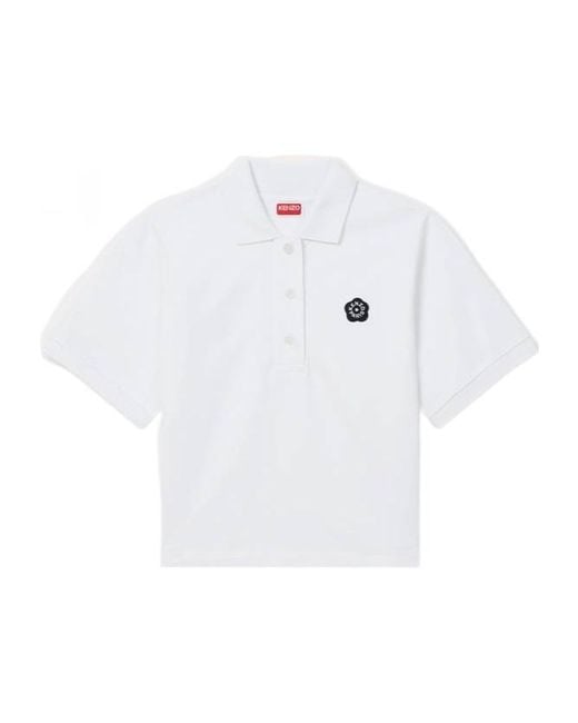 KENZO White Boke Flower 2.0 Embroidered Polo Shirt