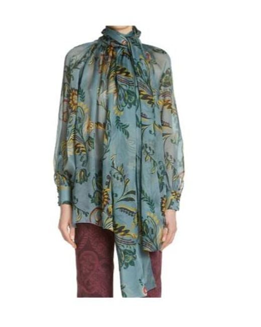 Etro Blue Daffodil Motif Blouse