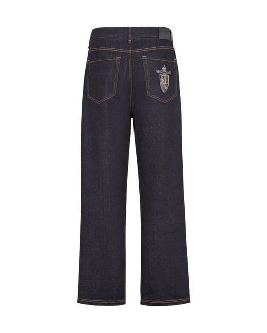 Fendi Blue Crest Embroidered Straight-Leg Jeans for men