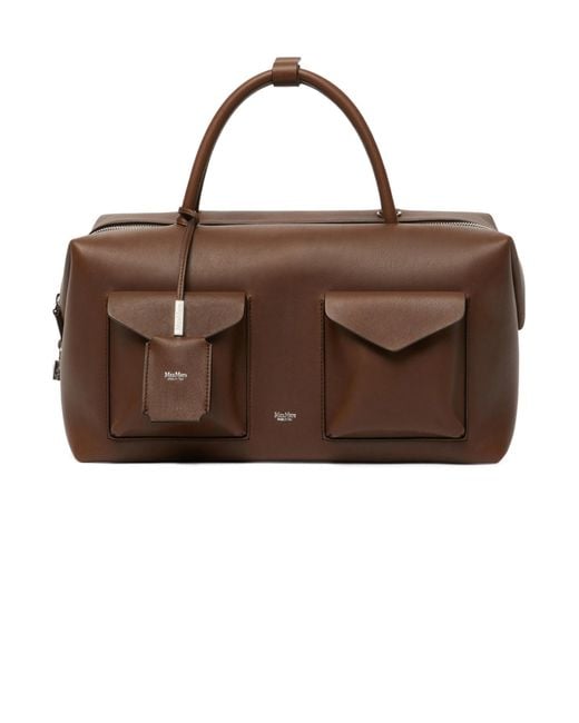 Max Mara Brown Structured Pocket Tote Bag