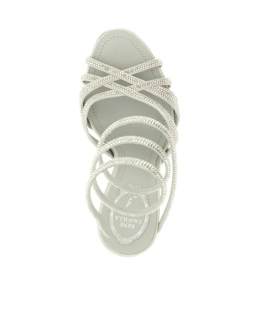 Rene Caovilla White Dania Crystal Spiral Heeled Sandals