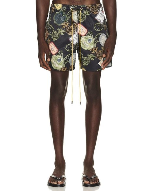 Rhude Green Printed Swim Trunks for men