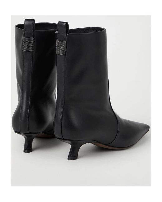 Brunello Cucinelli Black Leather Ankle Boots