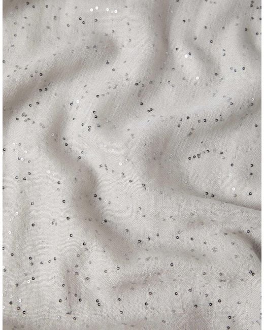 Brunello Cucinelli White Glitter Embellished Frayed-Edge Scarf