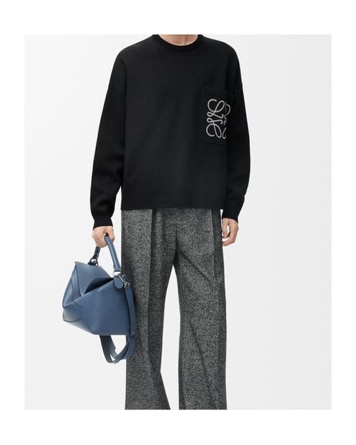 Loewe Black Logo-Intarsia Crewneck Jumper for men