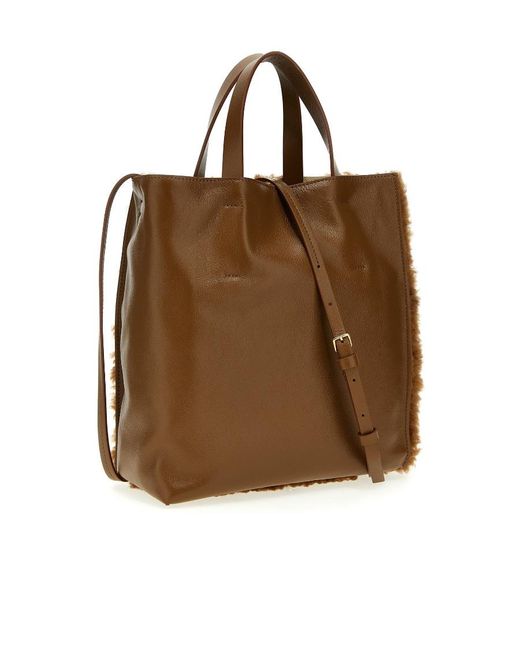 Marni Brown Logo-Patch Open Top Tote Bag