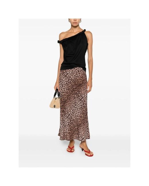 Rixo Brown Leopard Print Midi Skirt