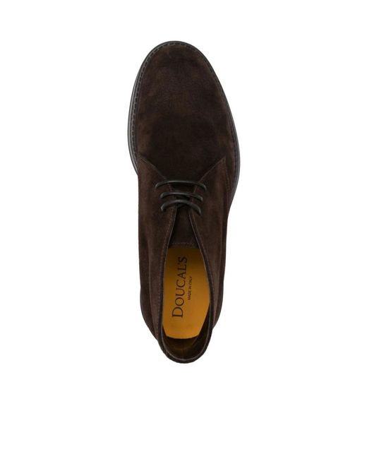 Doucal's Brown Round Toe Lace-Up Boots for men