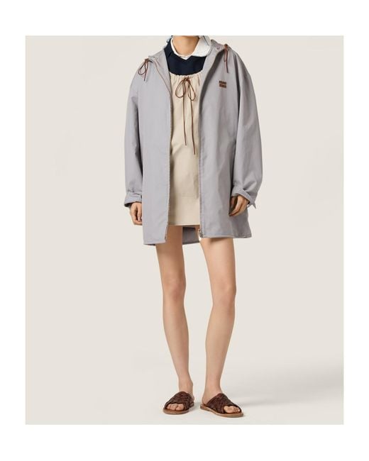 Miu Miu Gray Single-Breasted Panama Cotton Caban Jacket