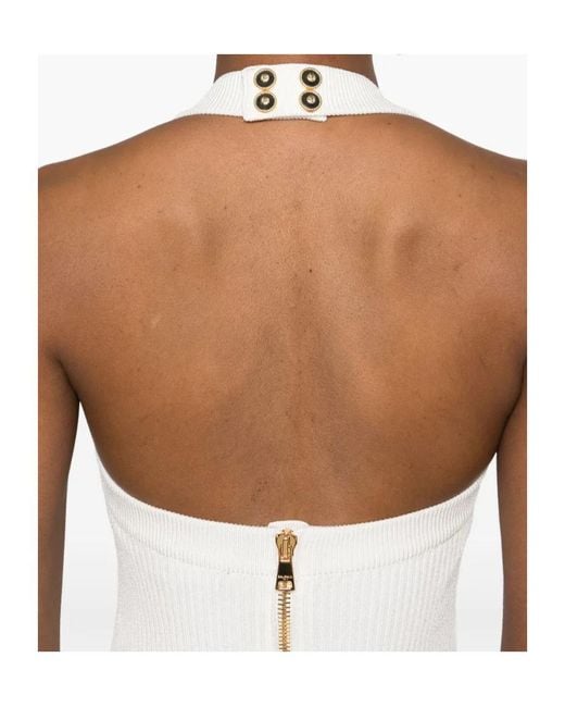 Balmain White Ribbed Mini Dress