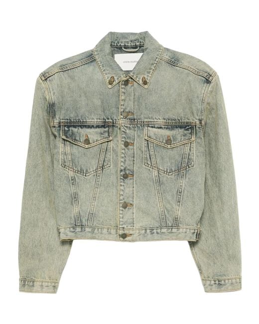 Entire studios Green Shrunken Buttoned Distressed Denim Jacket for men