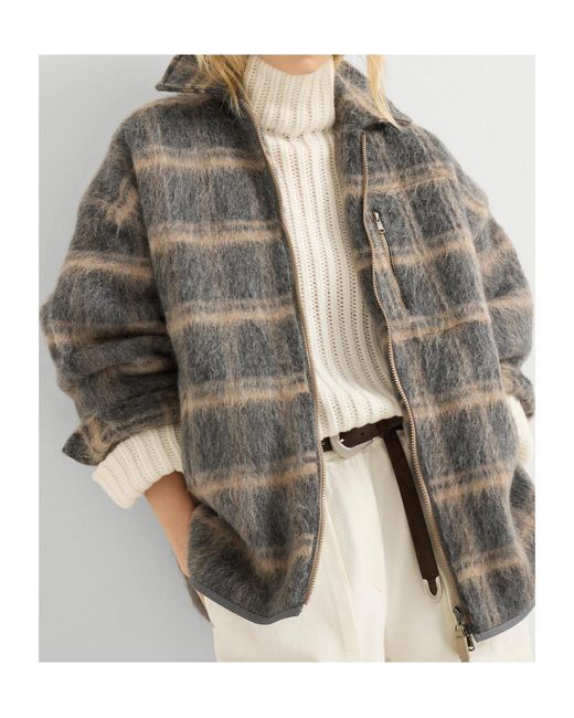 Brunello Cucinelli Gray Checked Zip-Up Knitted Jacket