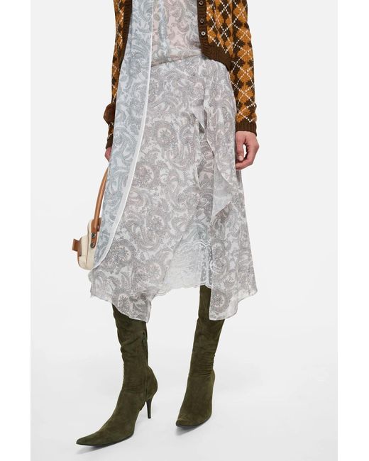 Acne Gray Paisley-Print Asymmetric Skirt