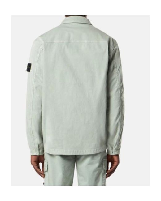 Stone Island Gray Logo Patch Long Sleeved Shirt Jacket for men