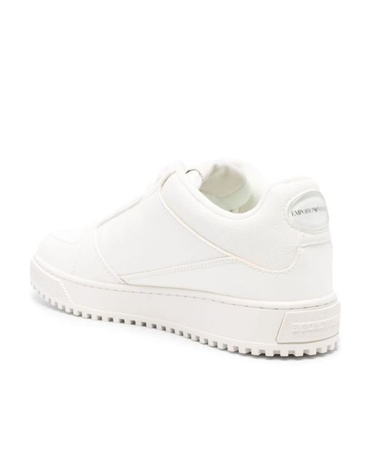 Emporio Armani White Logo Debossed Lace-Up Sneakers for men