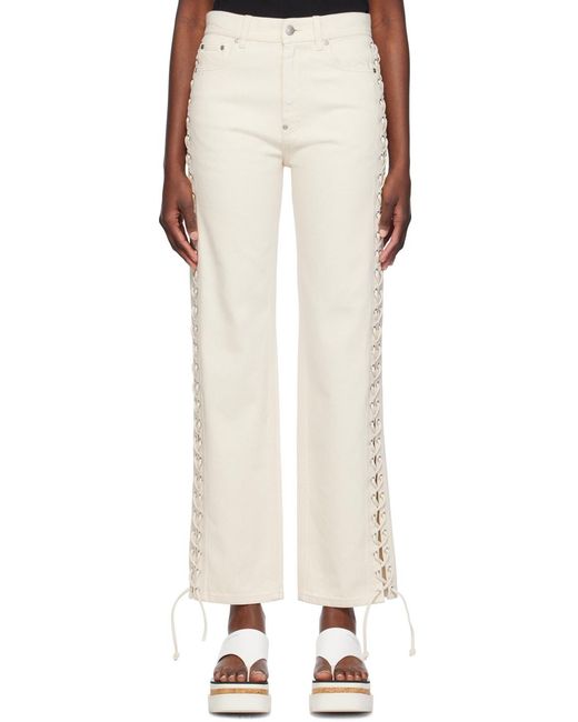 Stella McCartney Natural Lace-Up Detailed Straight-Leg Jeans