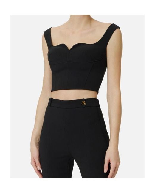 Elisabetta Franchi Black Sweetheart-Neckline Top