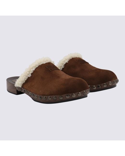 Miu Miu Brown Round-Toe Clogs