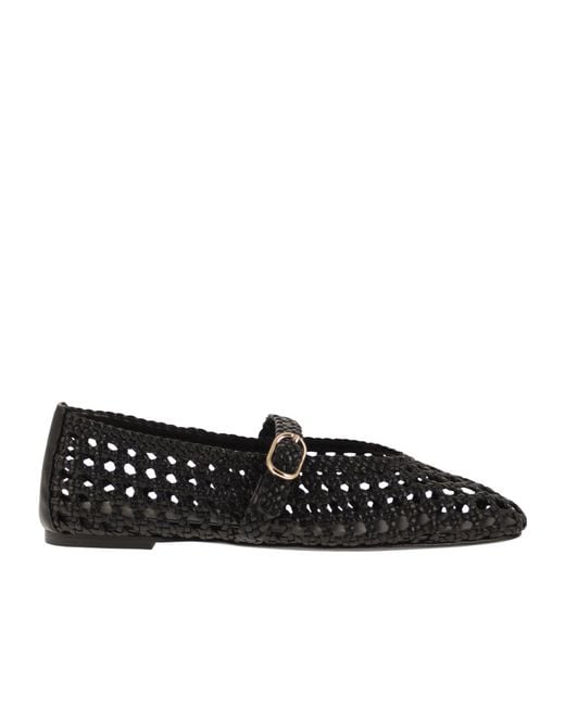 Stuart Weitzman Black Woven Nappa Leather Flats With Strap