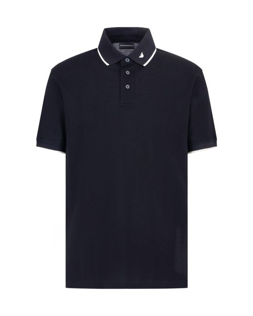 Emporio Armani Blue Logo Embroidered Short Sleeved Polo Shirt for men