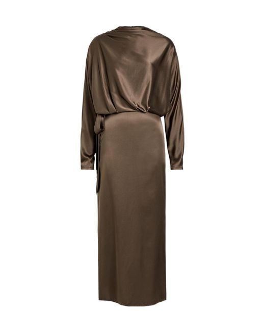 Staud Brown Phoebe Draped Stretch-Silk Dress